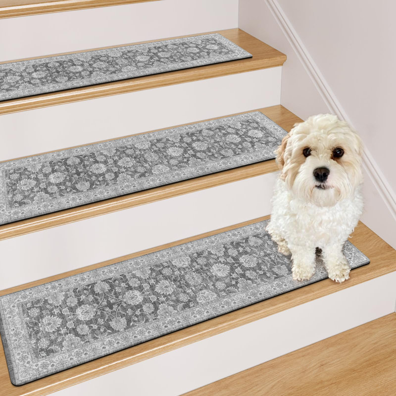 Extra Non-Slip Stair Treads For Wooden Steps 15PCS, 30"X8" Rubber Indoor Stair Runner Slip Resistant Stair Rugs Safety Mats For Dogs, Kids & Elders, Stairway Grip Step Treads, Gray