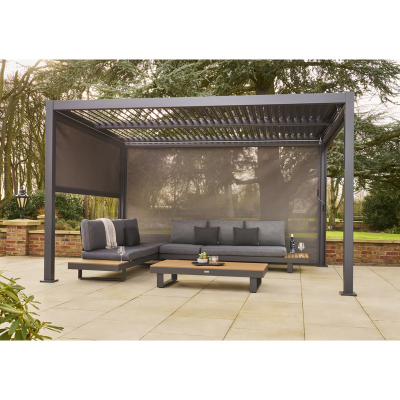 Nexus Grey Aluminium Pergola 3m x 4m with LEDs and 3 Pull Down Screens
