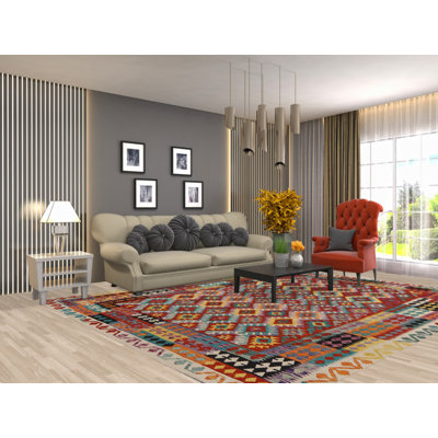 Tapis oriental réversible en laine Kilim 8 x 11