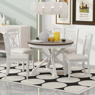 Sieglinde 5-Piece Retro Functional Dining Table Set Extendable Round Table And 4 Upholstered Chairs For Dining Room And Living Room -  Lark Manor™, 210E9D8BED6D473F83F3F9DC3C365881