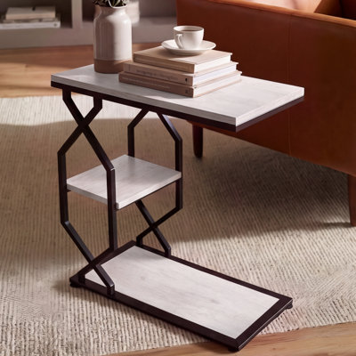 3-Tier End Table Side Tables for Living Room, Bedroom, Sofa, 23.6"x24"x11.8", Rustic White