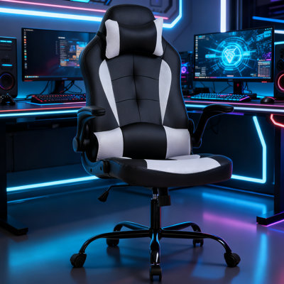 Dkelincs Gaming Chair Computer Chair With Lumbar Support And Flip-up Arms,headrest For Teen, White