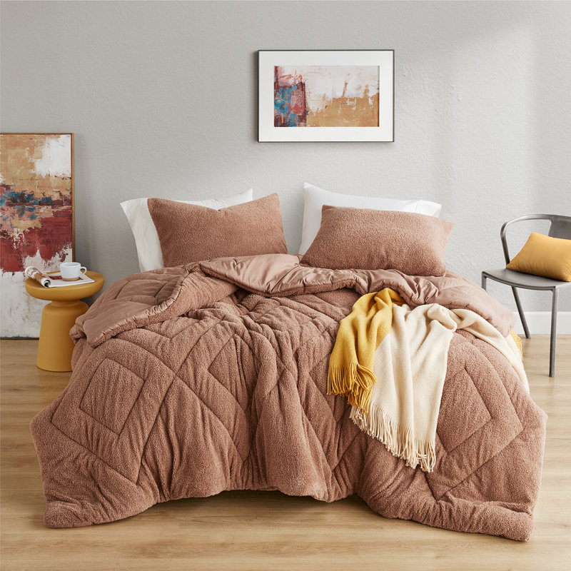 Kyla Brown Double Diamond Quilted Fluffy 3-Piece King/Cal King Comforter Set, King Comforter + 2 King Shams, Brown