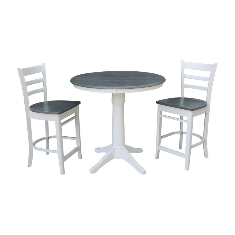 Ensemble de salle à manger 3 pièces à hauteur de comptoir en bois massif, H 35,9 po x L 36 po x l 36 po, Gris chiné / blanc