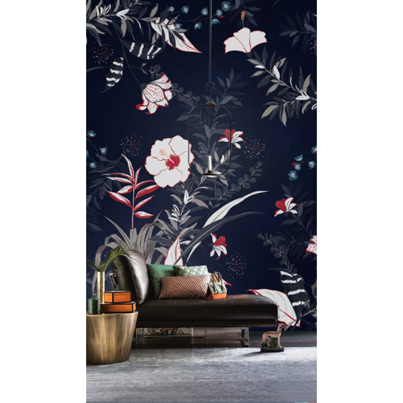 Papier peint amovible à fleurs foncées et fleurs blanches et rouges, L 9 po x l 15 po
