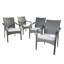 Chaises extérieures empilables en PE gris avec structure en fer, coussins argentés, conception de sièges confortables pour une utilisation en patio