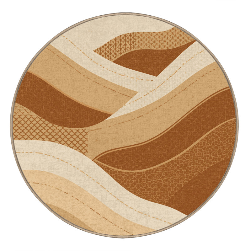 Tapis moelleux moelleux d'inspiration mondiale Maspeth en beige - reliure beige, 6 po de diamètre