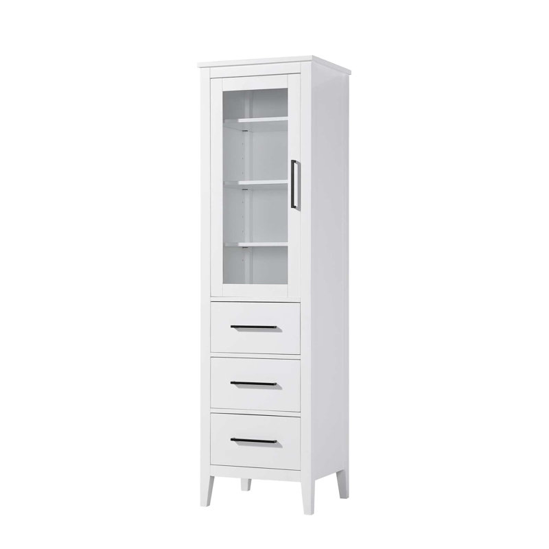 20 Inch Bath Storage Glass Cabinet in White, 72" H x 20" W x 72" D, White