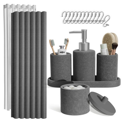 Clara Clark 19-Piece Bathroom Accessory Set with Shower Curtain, Liner, Hooks & Vanity Essentials