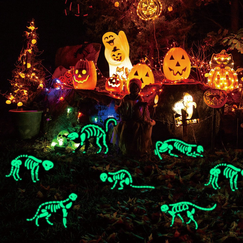 Décoration de fête d'Halloween chats de squelette de cour brillants dans le noir Halloween