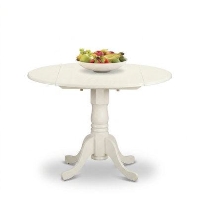 Ensemble de salle à manger rond 3 pièces en bois dur asiatique lin blanc avec table à battants et 2 chaises à dossier en X en similicuir