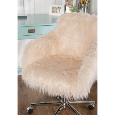 Liyan Contemporary Faux Fur Task Chair With Chrome Base and Casters