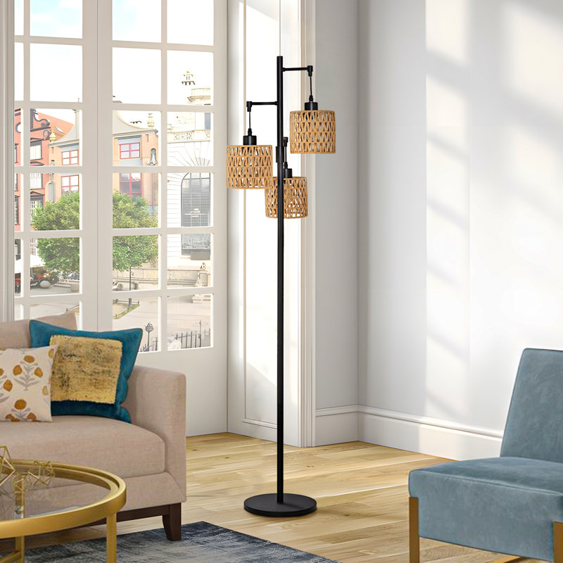 Asiel 65''  Rattan Matte Tree Floor Lamp with Foot Switch, Black