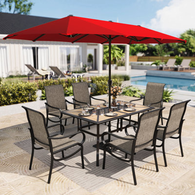Ensemble de table de salle à manger d'extérieur pour 6 personnes avec parasol