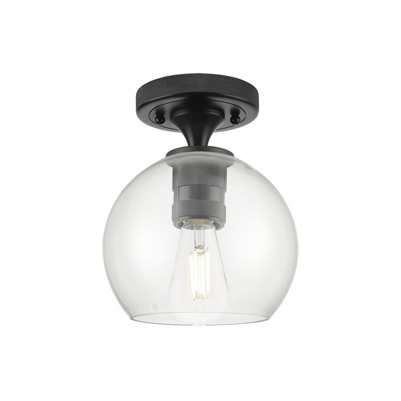 Saavedra - 1 Light Athens Deco Swirl Flush Mount, Clear, Matte Black