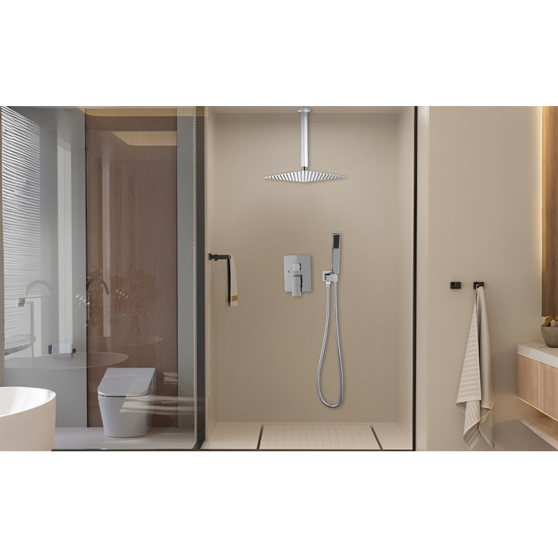 Système de robinet de douche de plafond avec pomme de douche à pluie de 10 pouces et douchette, Chrome poli