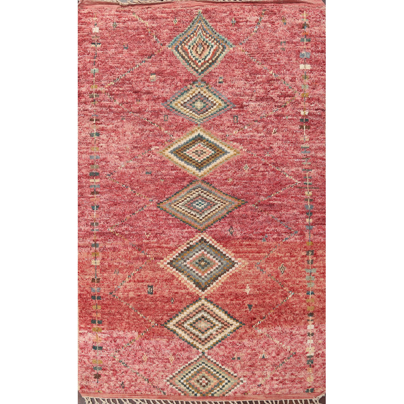 Tapis multicolore noué à la main de conception unique 6 pi 4 po x 10 pi 2 po