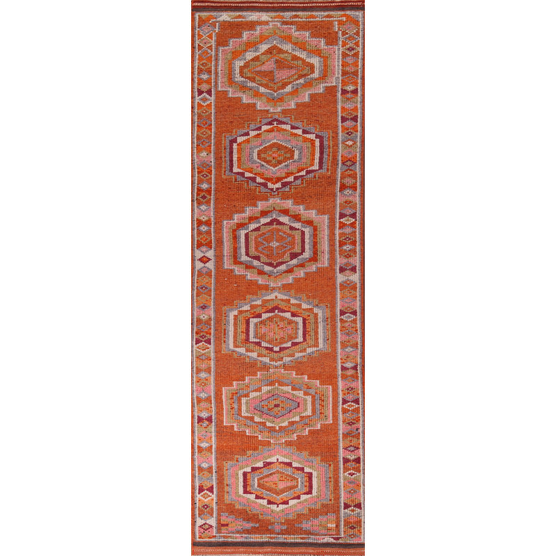 Tapis turc géométrique en laine Oushak 3 x 13