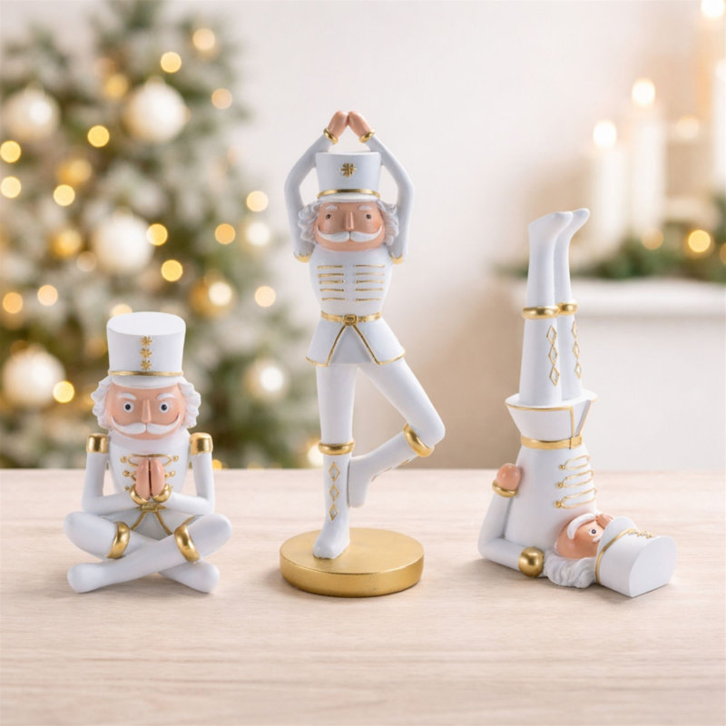 Figurines de yoga casse-noisette (ensemble de 3), Blanc / Doré