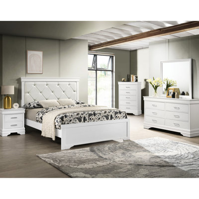 Modern Bedroom Full Size Panel Bed With Upholstered Headboard And Button Tufting In White For Serene Dreams Delightful Finish