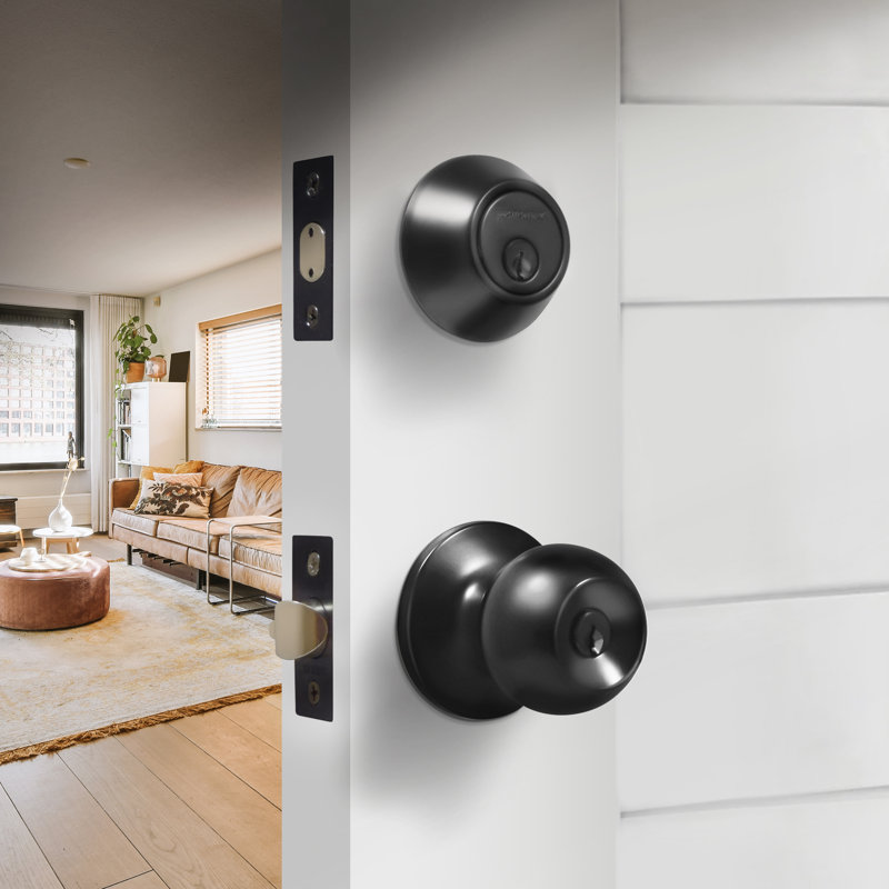 Matte Black Adjustable Entry Door Knob Set with Deadbolt