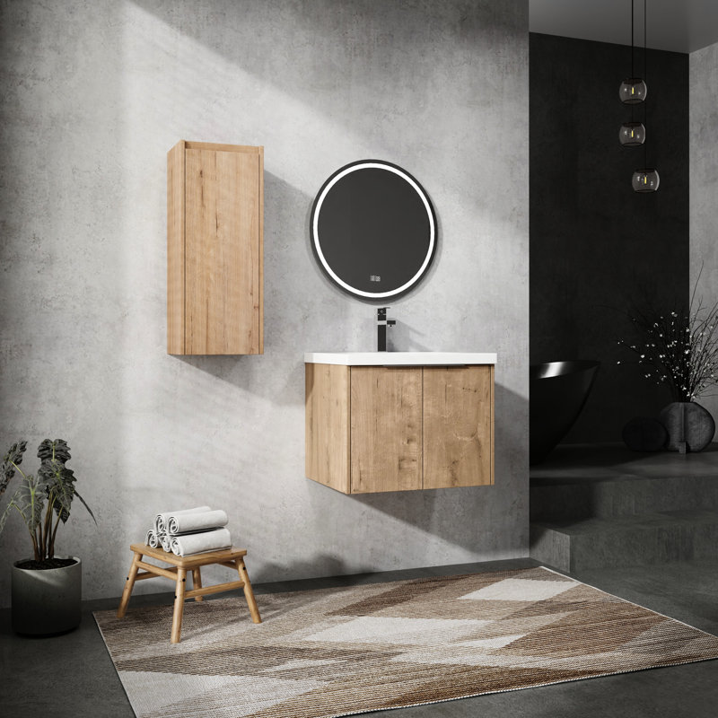 Meuble-lavabo avec lavabo et armoire latérale, structure en contreplaqué de 24 po, fini antirouille, style contemporain