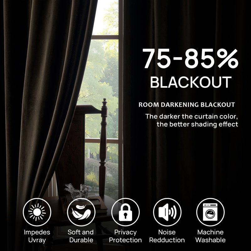 Luxury Pinch Pleated Velvet Blackout Curtains - Room Darkening 75%-85% Back Tab Drapes with Hooks+Rings (set of 2), Brown