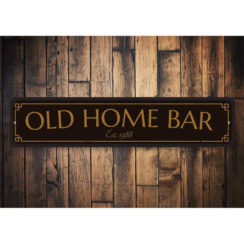 Ancienne enseigne en métal Old Home Bar, H 6 po x l 24 po x P 0,06 po, Oui