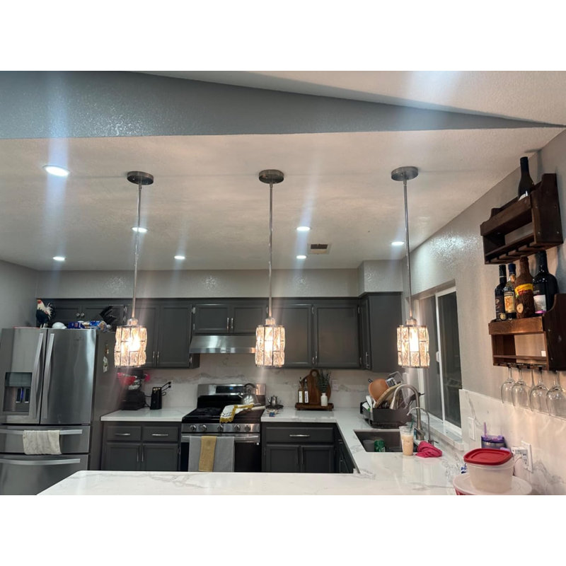 Ensemble de 3 luminaires suspendus modernes en cristal avec hauteur réglable, finition nickel brossé pour îlot de cuisine, salle à manger et salon