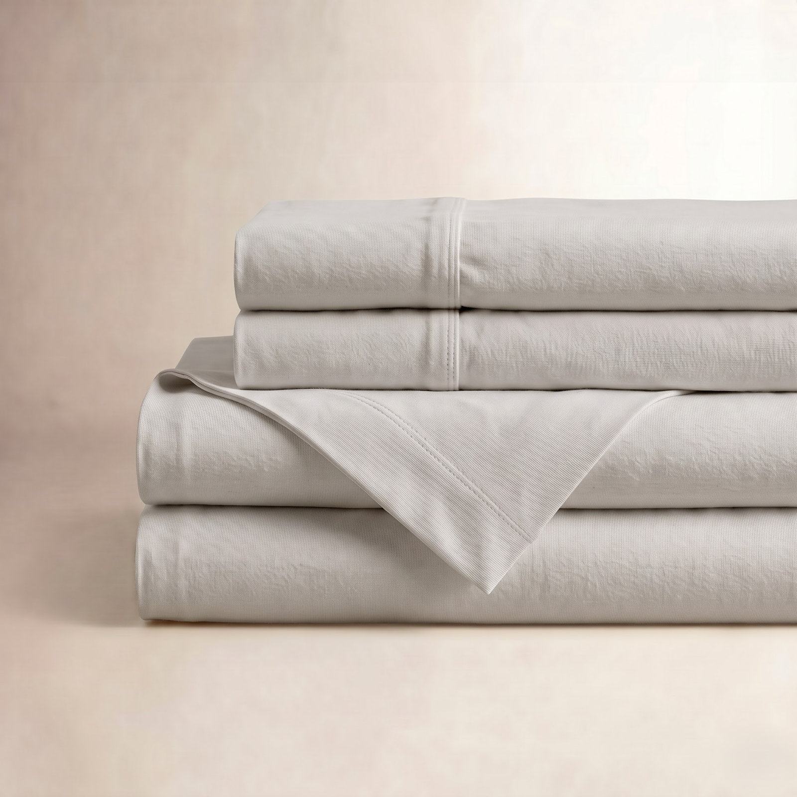 Cotton Blend Jersey Knit Sheet Set,  Egret, Twin