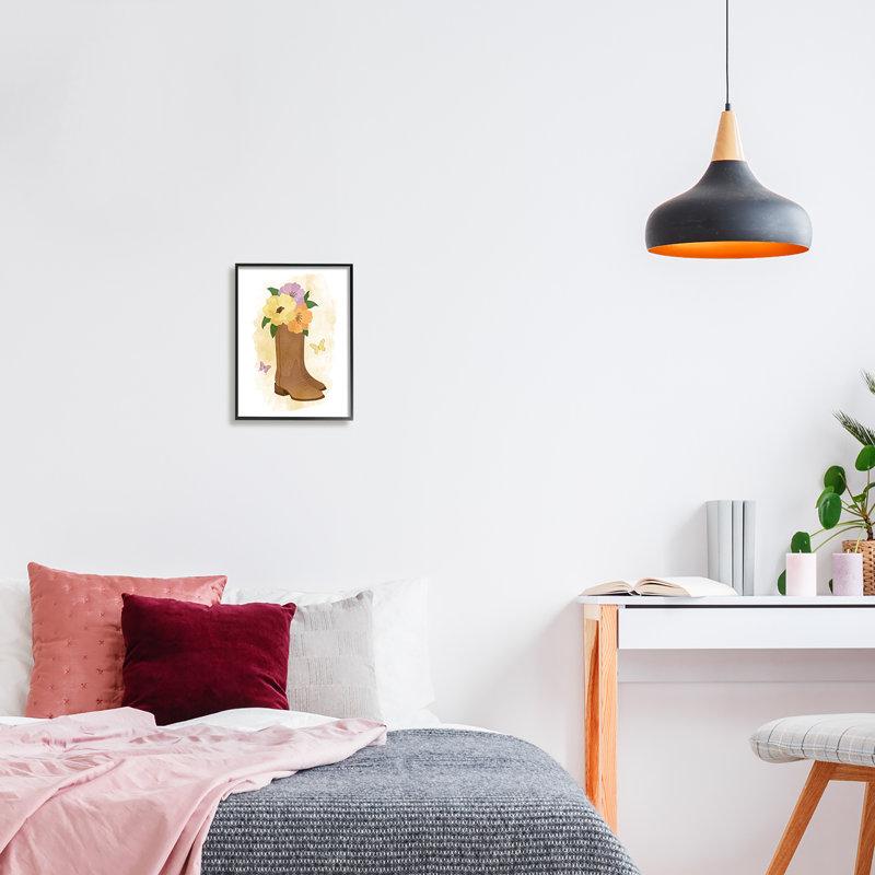 «Blooming Country bottes» encadrée sur bois par Martina Pavlova, Giclée encadrée noir minuit, H 14 po x l 11 po x P 1,5 po
