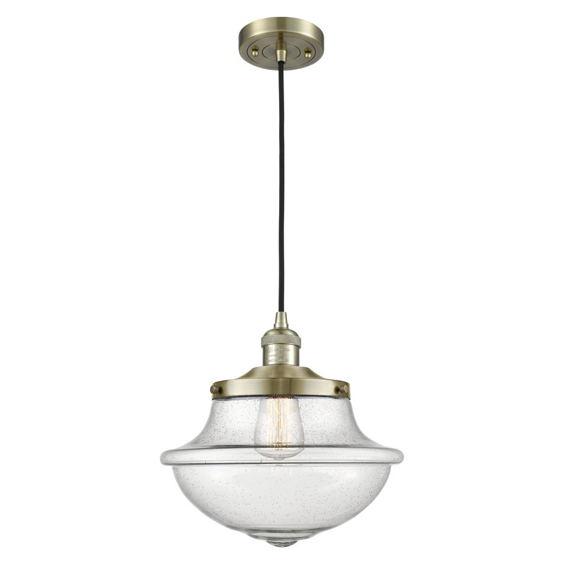 Luminaire suspendu simple à 1 lumière Baptiste, Grainé, Ampoule DEL 6 watts Vinage, Laiton antique