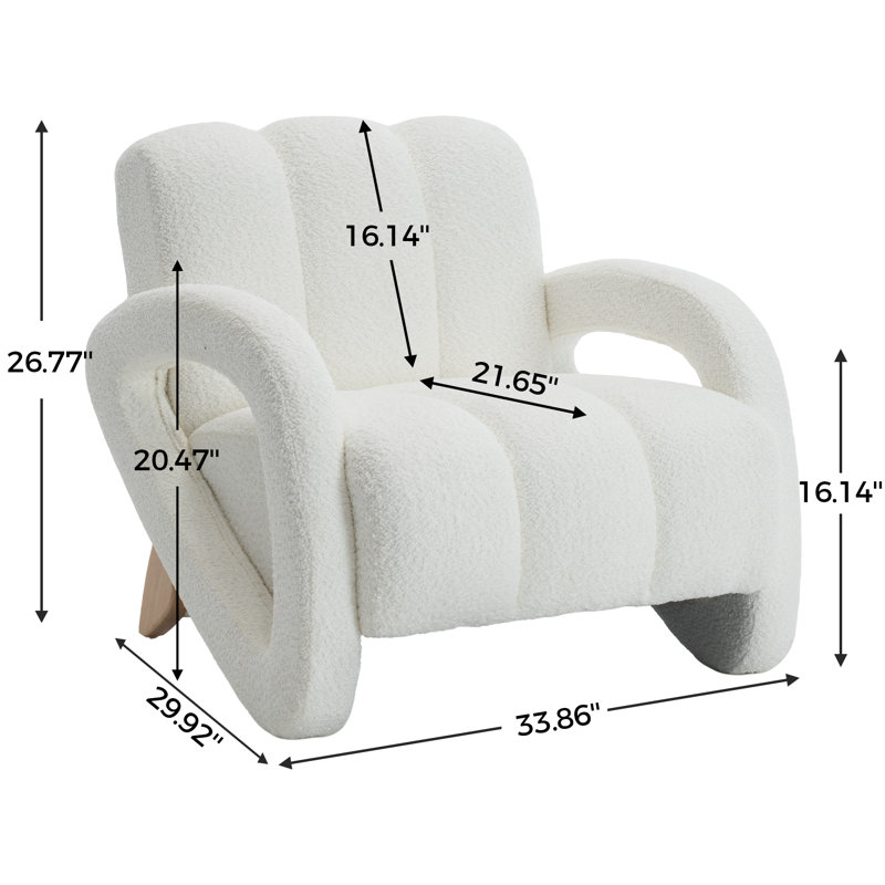 Upholstered Boucle Tufted Armchair with Solid Wood Legs, Ivory