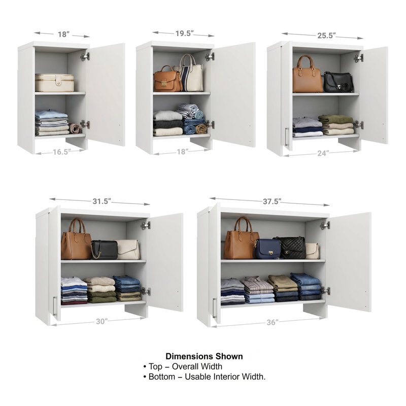 Grey Oak 18" Floor-Mounted Closet Section with Slab Doors, 1 Clothing Rod, 1 Shelf & 2 Reveal Drawers, 18, Grey Oak