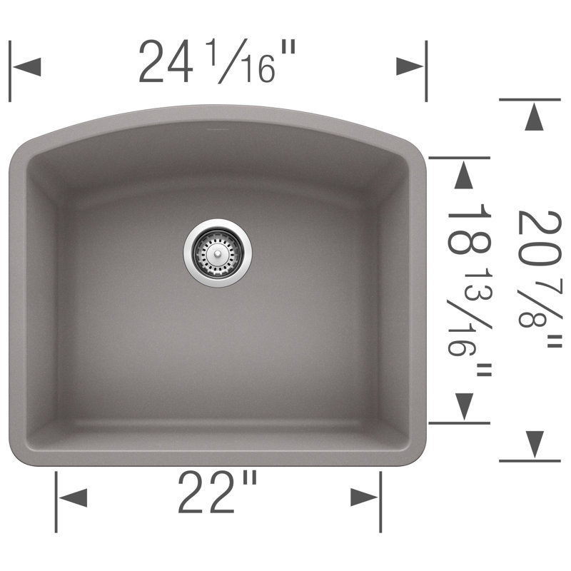 Diamond SILGRANIT 24" Single Bowl Undermount Kitchen Sink, Metallic Gray