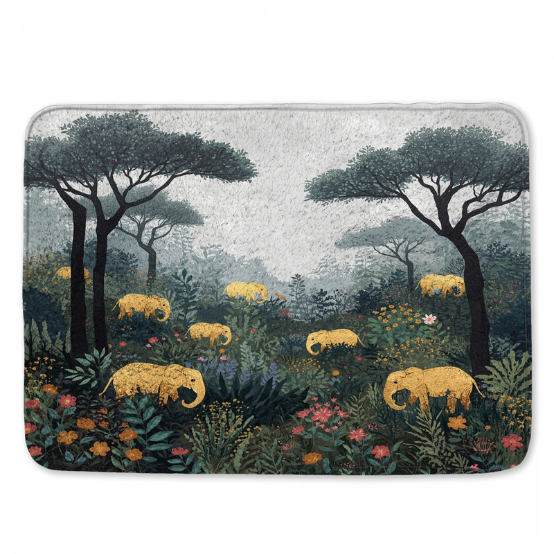 Tapis de bain Éléphants en forêt, L 34 po x L 21 po