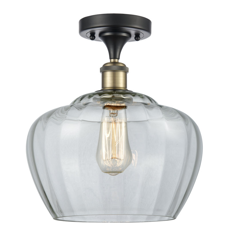 Plafonnier semi-encastré 1 lumière Renee, Transparent, Laiton antique noir, Ampoule non incluse