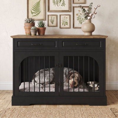 Meuble pour chien avec 2 tiroirs, bols rotatifs et barres en métal pour chiens de taille moyenne à grande