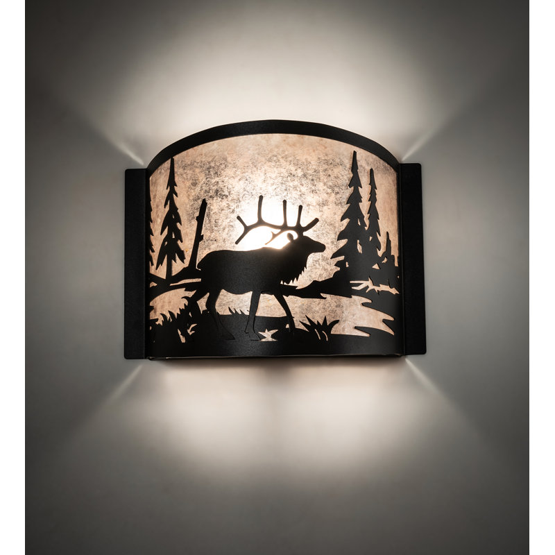 Elk at Lake 1 - Light Flush Mounted Sconce, Textured Black/Silver Mica, Textured Black