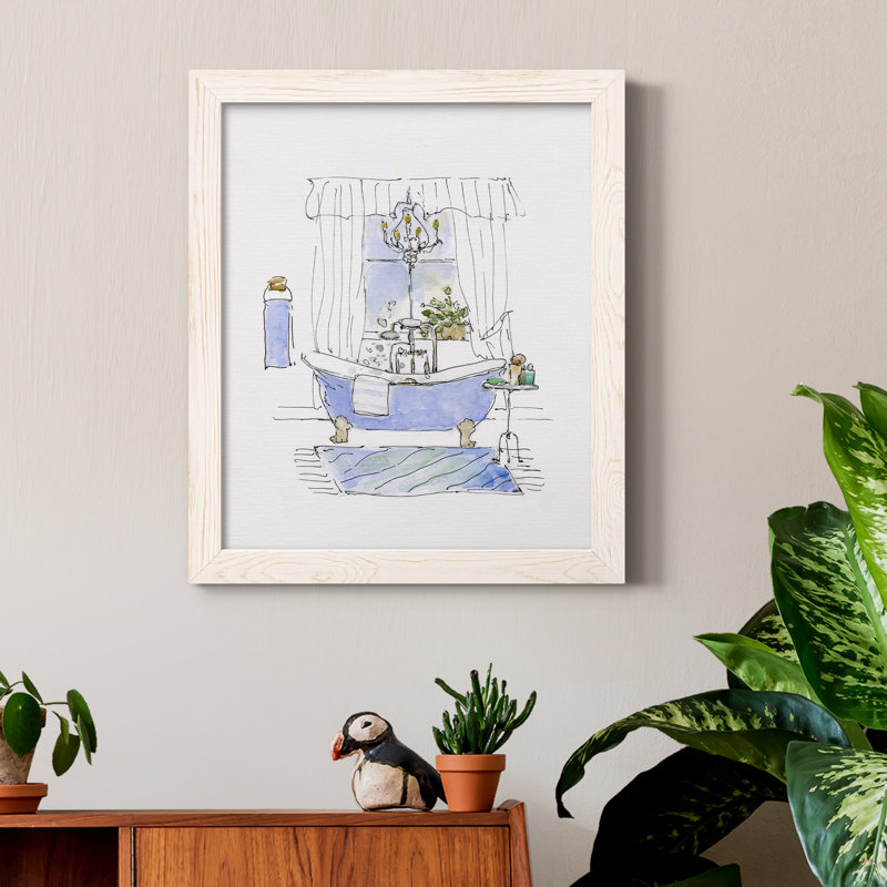 «Sketchy Bath I», peinture sur toile encadrée, H 20 po x l 17 po x P 1,5 po, Cadre blanc