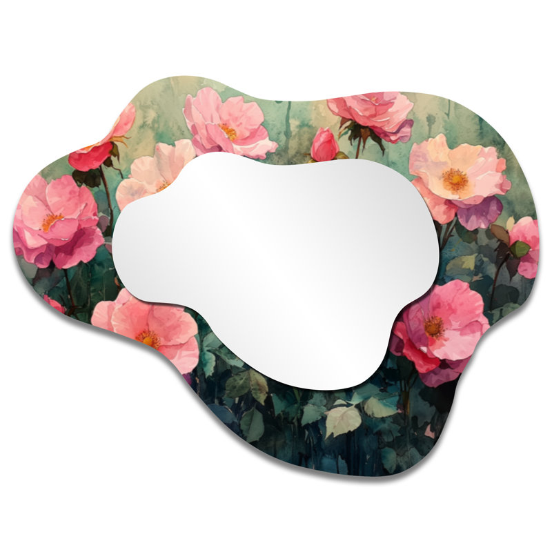 Countryside Spring Symphony Of Roses Field - Roses Irregular Asymmetrical Mirror, Modern Wall Mirror, Printed on Metal