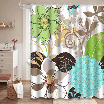 Rideau de douche à motif floral avec 12 crochets
