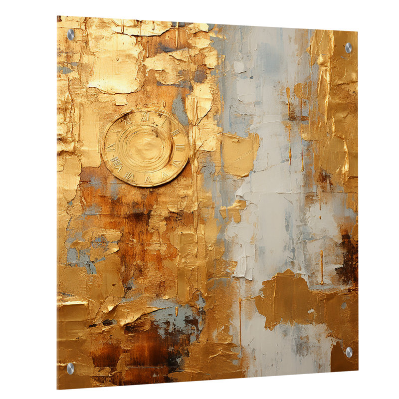 Rétro or ensemble I - peinture abstraite acrylique, art mural, H 20 po x l 12 po