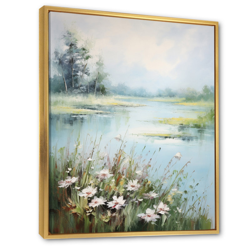 «Meadow Tranquil Waters III», art mural sur toile à motif floral, H 20 po x l 12 po x P 1 po, Cadre flottant doré