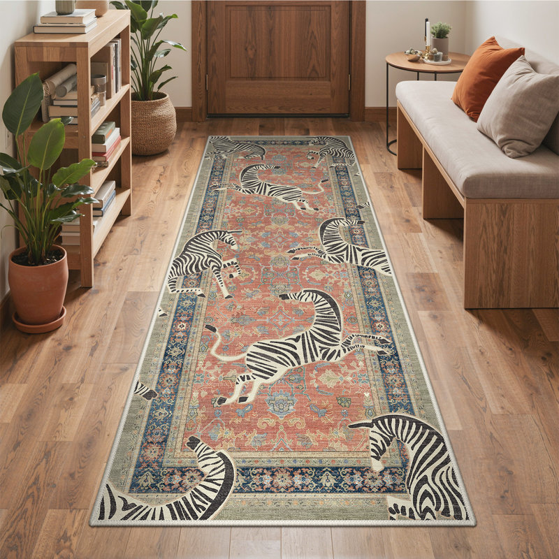 Tapis antidérapant à motif zébré Allandale, Rouge, Tapis de couloir de 2 pi x 7 pi