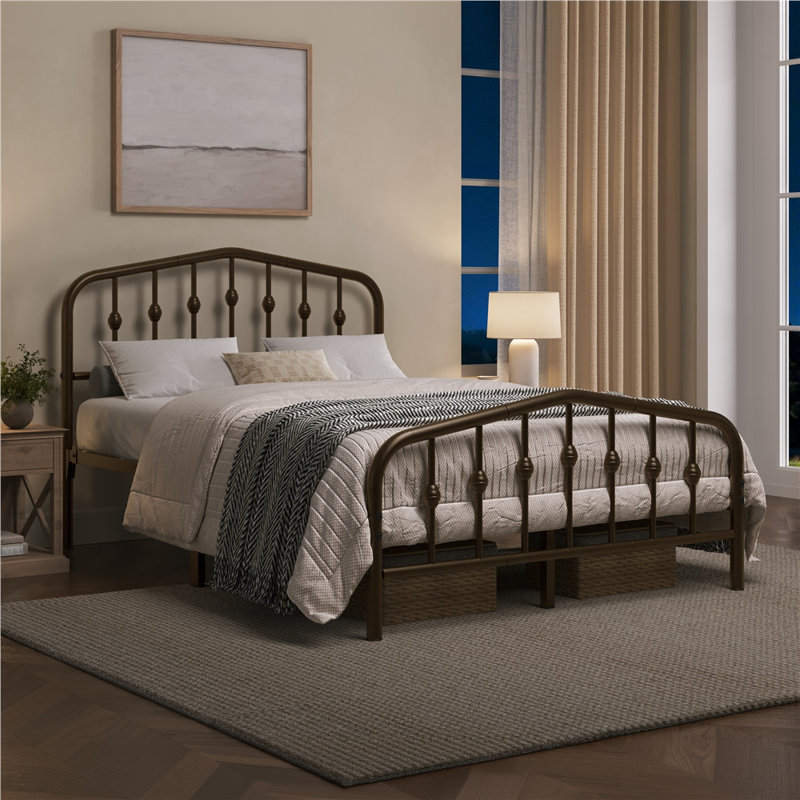 Metal Bed with Arched Headboard and Footboard, Double (4'6), Bronze