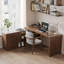 Ensemble de bureau en bois massif en L 86,61 "noyer foncé