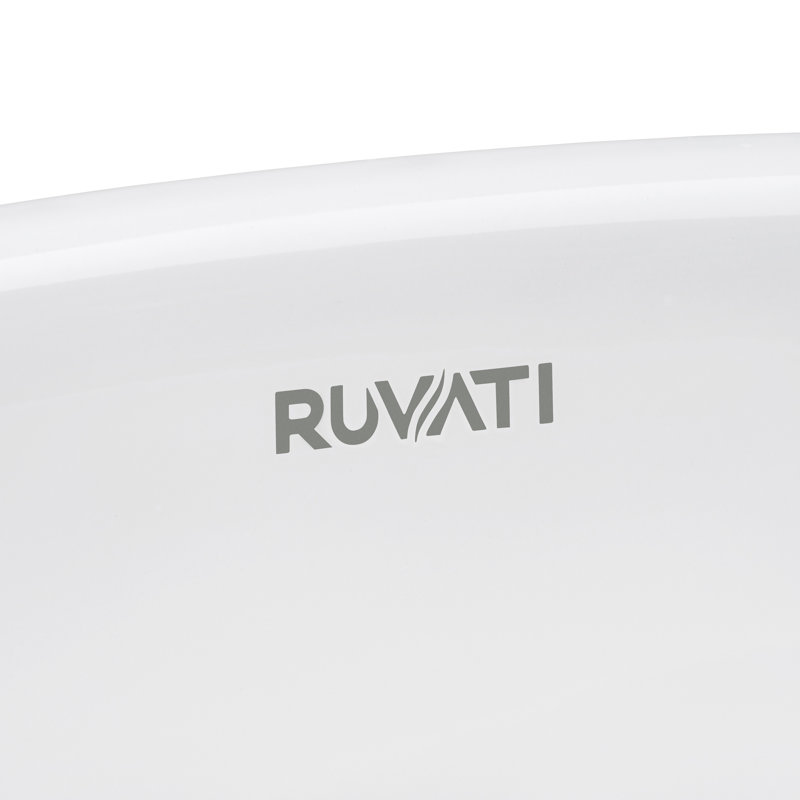 Ruvati White Oval Ceramic Undermount Bathroom Sink with Overflow