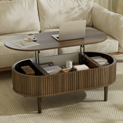 Table basse carrée ovale relevable de 40 pouces avec compartiment de rangement dissimulé