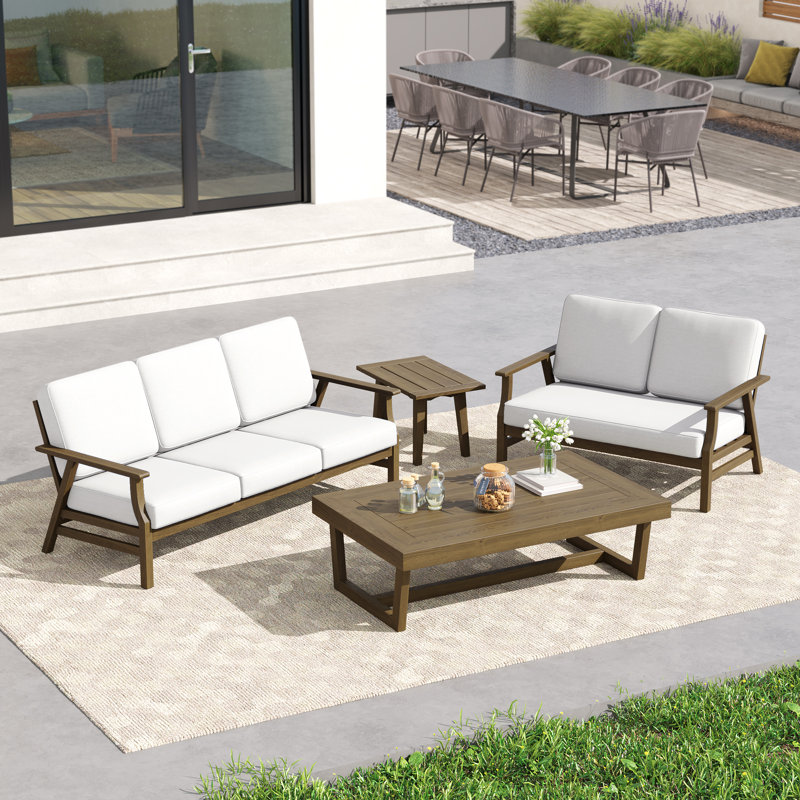 4-piece Outdoor Conversation Set, Perfect For Entertaining With Included Tables, Beige, 4 Pcs: 2 Tables, Sofa, Loveseat